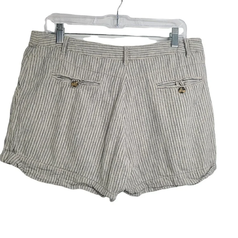MNG Blue Grey Striped Linen Blend Cuffed Lagenlook Shorts 10